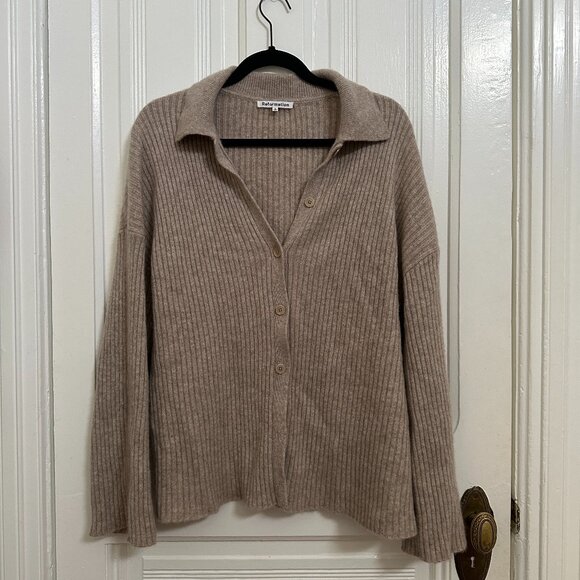 Reformation Cream Cardigan Sweater with Ribbed Knit - Picture 1 of 6